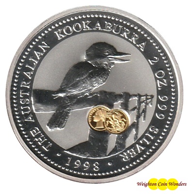 1998 Silver 2oz KOOKABURRA - St George Gold Sovereign Privy Mark